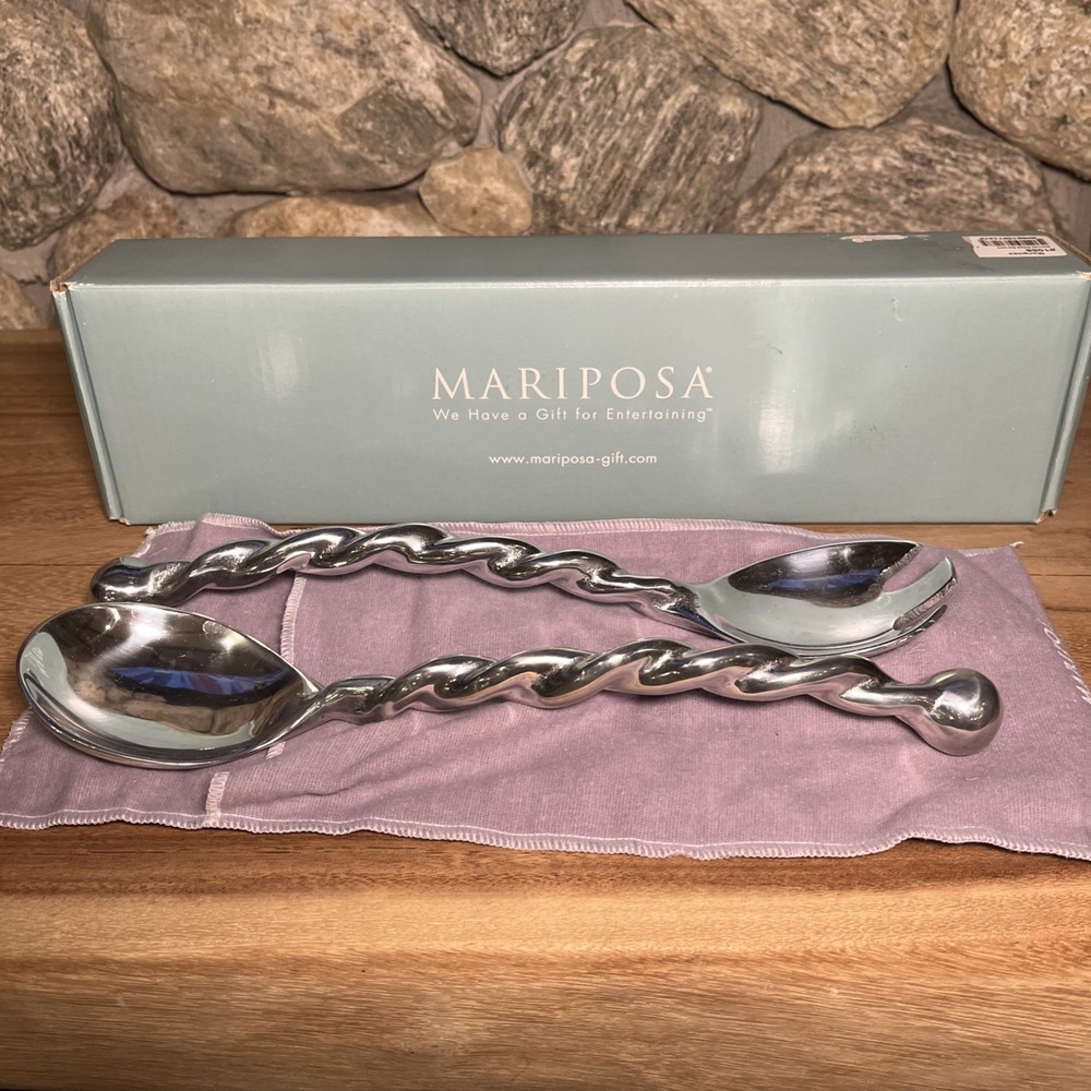 Mariposa Silver Swizzle Set of 2 Salad Servers Fork And Spoon, New In Package